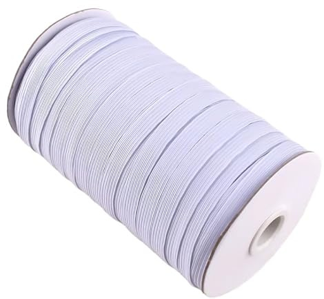 1 Rolle weißes elastisches Band, 5 mm, flaches Gummiband, dehnbar, dünnes Gummiband, 90 m elastisch, flache Schnur zum Nähen von Kleidung, Stricken