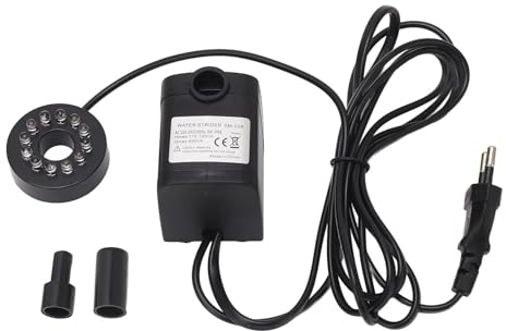 Tauchpumpe, Leise LED-Tauchpumpe für Teich, 160 GPH Springbrunnenpumpe mit Buntem Licht, 1,2 M Hub, 8 W, 1,5 M Netzkabel, 2 Düsen (EU-Stecker 220-240 V)