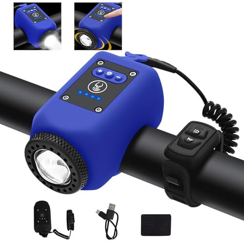 TINGSING Elektronische Fahrradhupe mit Licht Mini-Klingel für Fahrrad, mit 6 Tönen, wiederaufladbar, USB-C E-Bell, Lautstärke einstellbar, 4 Leuchtmodi, wasserfest (blau)