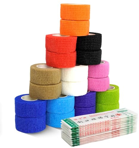 20 Rollen Selbsthaftende Bandage Verband, 2.5cm Kohäsive Elastische Bandage | 4.5m Mehrfarbig Wundpflaster Haftbandage, Handgelenk Knöchel Bandage, Fixierbinde Haftbandage für Gelenkschutz Haustiere