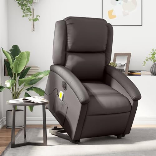 Homgoday Massagesessel mit verstellbarer Rückenlehne, dunkelbraunes Leder, Sessel, Wohnzimmer-Sessel, Sessel, Relaxsessel, Sessel für Schlafzimmer