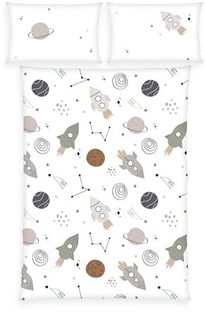 Herding babybest Bettwäsche Weltall, Kopfkissenbezug ca. 40 x 60 cm, Bettbezug ca. 100 x 135 cm, Mit Hoteleinschlag und Markenreißverschluss, 100% Baumwolle, Renforcé