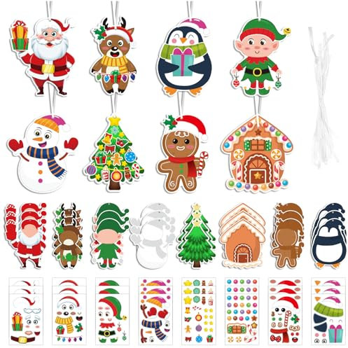 HTTDSLF 24 Weihnachten Bastelset für Kinder, Weihnachtsbasteln aus Filz, DIY Schneemann Santa Pinguin Lebkuchenmann Elfen Rentier