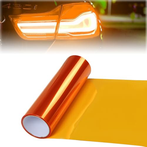 120x30cm Scheinwerfer Folie,Tönungsfolie Auto,Orange AutoFolie,Selbstklebende Scheinwerfer Taillights Tönung Vinyl Film,Transparent lampenfolie selbstklebend für Auto Nebellichter Rücklichter