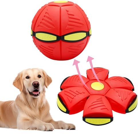 Pet Toy Flying Saucer Ball, Dog Toy Decompression Deformation Foot Stomp Light-Emitting Venting for Dogs Adult Cats (Red, 3 Lights)