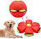Pet Toy Flying Saucer Ball, Dog Toy Decompression Deformation Foot Stomp Light-Emitting Venting for Dogs Adult Cats (Red, 3 Lights)