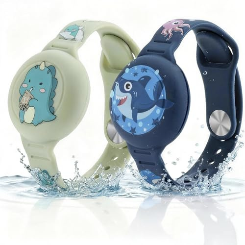 Aiyraa 2er Air Tag Armband für Kinder, Wasserdichtes GPS Tracker Armband | Silikon AirTag Hülle für Kleinkinder, Anti-Lost & Anti-Kratz-Schutz Airtag Armband