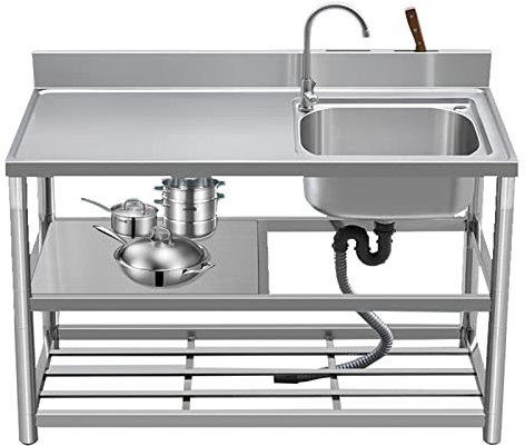 SFNIOKFG Évier de Restaurant Commercial avec Robinet et Drain, évier de Cuisine Utilitaire avec Console/Support, évier Simple en Acier Inoxydable 304 pour Garage, sous-Sol, Magasin, Lave-ma