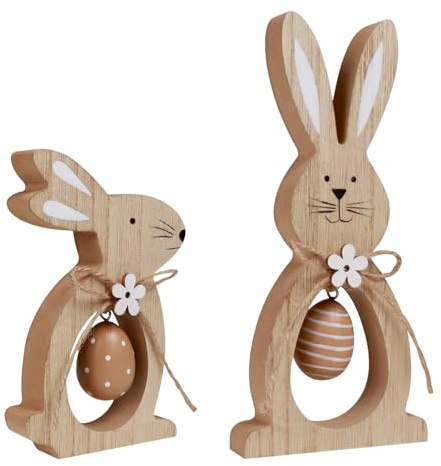 2 Stück Osterhase Deko, Osterdeko Holz Hase Deko Aufsteller, Ostern Deko Tisch Osterhasen zum Hinstellen, Osterhase Deko Figuren aus Holz für Ostern Dekoration, Tischdekoration, Heimdekoration (B)