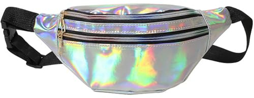Bauchtasche Mode Damen Herren Glitzer, Bauchtasche 80er Jahre Laser, Adjustable Strap Waterproof PU Leder Waist Bag für Party Festival Sport Outdoor Reisen Unisex