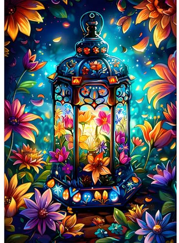EOBROMD Diamond Painting Windlicht, 5D Diamant Painting Bilder für Erwachsene Blumen, DIY Diamant Malerei Set für Wanddekoration 30x40cm
