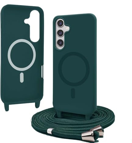 Bigcousin Handykette für Samsung Galaxy A36 5G/ A56 5G Hülle mit Band,Magnetisch kompatibel mit Magsafe,Silikon Necklace Handyhülle mit verstellbar und abnehmbar,Dunkelgrün