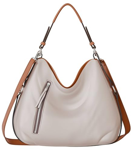 KMISSO Damen Handtasche vegan mit Umhängefunktion – Hobo Schultertasche aus Kunstleder 38x31x13 cm, große City Bag in vielen Farben, elegante Umhängetasche & Shopper mit Reißverschlussfächern