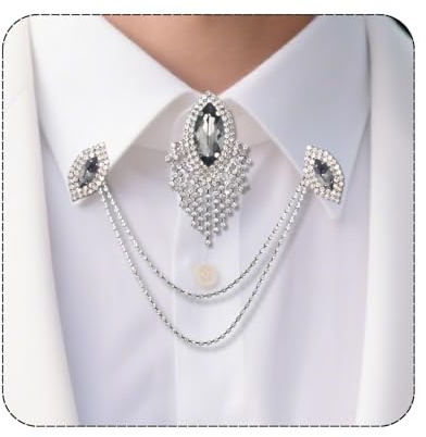 PEARLY JUN Collar Chain Pins und Rheinstein Knopfabdeckung, Silberfarben, Strass, Hemd, Krawatten, Kragen Kette für Damen und Herren, Kragen-Kettenspitzen Revers, Anzug, Cardigan, Hochzeitszubehör