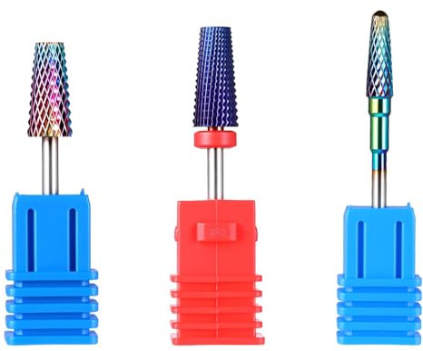 Qianyu Juego de 3 brocas para uñas de 3/32 pulgadas 5 en 1, vástago cónico de carburo de tungsteno, taladro de cutícula profesional eléctrico para removedor de uñas acrílico o gel