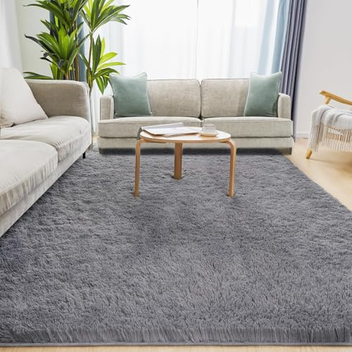 Puremy Hochflor Teppiche Wohnzimmer Flauschiger Weich, 140x200cm, Grau | Wohnzimmerteppich Waschbarer & Anti-Rutsch Modern Shaggy Teppich für Schlafzimmer, Kinderzimmer