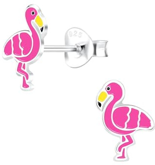 Monkimau Mädchen Ohrringe Flamingo | Ohrstecker aus 925 Sterling Silber | Kinderohrringe hypoallergen