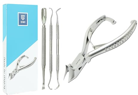 SMI 4-teiliges Fußpflege Set, Edelstahl, Kopfschneider, Nagelhautschieber & Eckenheber, Nagelzange für Zehennägel, Pediküre und Fusspflege