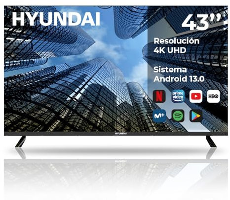 Hyundai Smart TV QLED 43 HTV4300QUA Ultra HD DVBT2-S2 F Negro Android 13.0 Mando con Acceso Directo a Apps