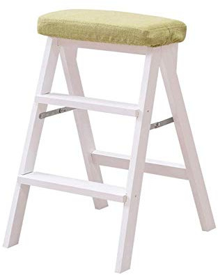 Sgabello Scala Pieghevole, Sgabello in Legno a 3 gradini, Sedia da Ufficio, Pieghevole, Portatile, Multifunzionale, Bianca