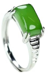 CYJAZNHH Jade-Steinring, Natürlicher Jade-Edelstein, handgeschnitzter quadratischer Ring aus 925er Silber mit Gufajin-Intarsien for Männer und Frauen