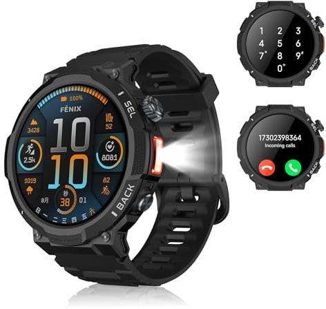 invens Montre Connectée Militaire avec Illumination, Appel Bluetooth & Musique, 1.53 Écran HD, Podometre Cardiofréquencemètre SpO2 Sommeil,150+ Modes Sportifs, Étanche IP68, pour Android/iOS, Noir