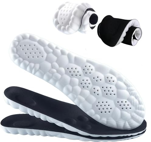 Memory Foam Insoles, Cuttable Arch Support Anti-Fatigue Pain Relief Massage Insert, Cushion Replacement Soles for Trainers Sneakers Sports Shoes Work Boots for Men & Women(UK7-UK9.5)