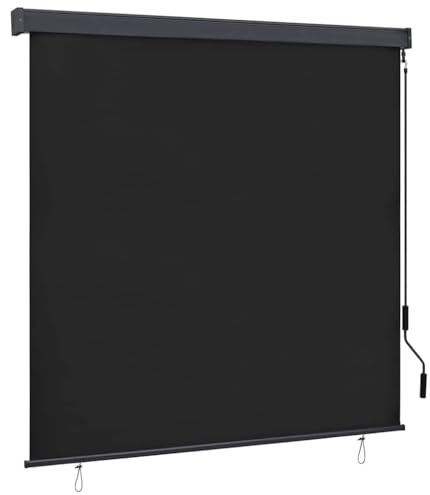 Rollo mit Vorhängen Anthrazit 180x250 cm, Stoff und Aluminium, UV-Schutz, für Balkon, Garten, Terrasse, Sichtschutz