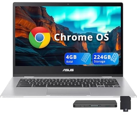 ASUS Chromebook CX1 14 FHD Laptop, Intel Celeron N4500, 4GB RAM, 224GB Storage (64GB eMMC+160GB Docking Station Set), Intel UHD Graphics, 720p Wecam, WiFi 6, Chrome OS, argento