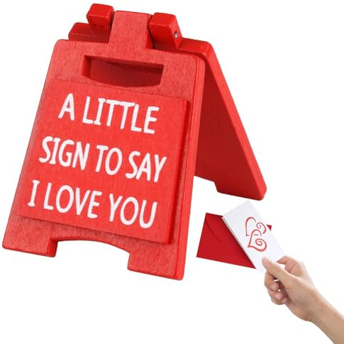 I Love You Valentines Day Cute Gifts, Romantic “I Love You” Mini Sign Gift with Greeting Card for Birthday, Wedding Girlfriend/boyfriend Mom Wife, Home & Desk Decoration (Red 1 Set)