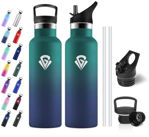 JAPORIA Botella Agua Acero Inoxidable 500ml, Botella Termica con Pajita, Reutilizable, Aislamiento al Vacío, Cantimplora Termica para Escuela, Camping, Gimnasio