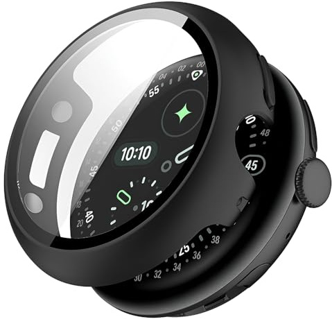 Techsuit Smartwatch Hülle und Displayschutz für Google Pixel Watch 4 41mm mit 360 Vollständiger Abdeckung, Gehärtetes Glas Schutz, Kratzfest, Sensitive Touch, Defense360 Pro Series, Schwarz