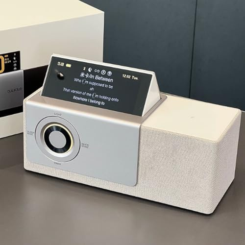 Bluetooth Lautsprecher mit Umgebungsbeleuchtung, Bassmembran, Desktop-Uhr, 5-Zoll-Flip-Bildschirm, kabelloses Laden für Zuhause, Party, Außenbereich