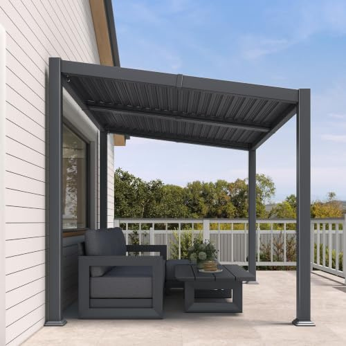 PURPLE LEAF Pergola Bioclimatica a Tetto Inclinato 2,5 x 3 m in Alluminio, Scarico Rapido Acqua, Lame Orientabili, Anti-UV Solare, Pergola Alluminio Ideale per Terrazza e Giardino, Grigio