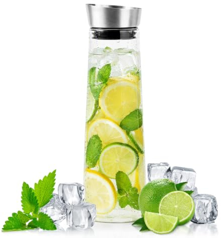 Focenat 1L Carafe en Verre avec Couvercle, Pichet à Eau et Thé Glacé (A)