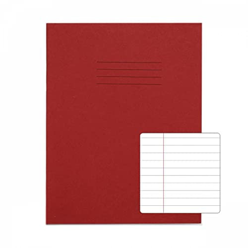 Rhino A5+ Exercise Books, 80-Page / 8mm Lined with Margin Paper Notebook, 100-Pack, 9 x 7 Writing Book, Office & School Stationery Supplies, Red