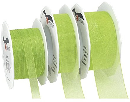 PRÄSENT - Four Seasons Organza wired edge Ribbon Grass Green 10 mm width, 25 m length