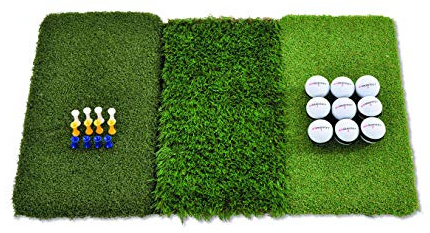 Rukket Tri-Turf Golf Hitting Mat Attack | Portable Driving, Chipping, Training Aids for Backyard with Adjustable Tees and 9 Foam Practice Balls (Standard (25 x 16))