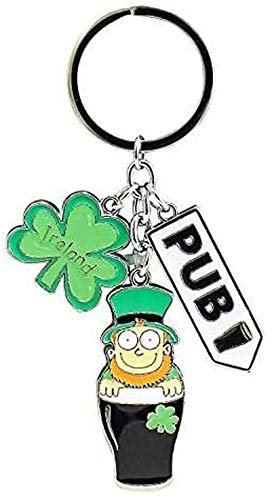 Irish Leprechaun Style Charm Keychain With Pub Sign Charm