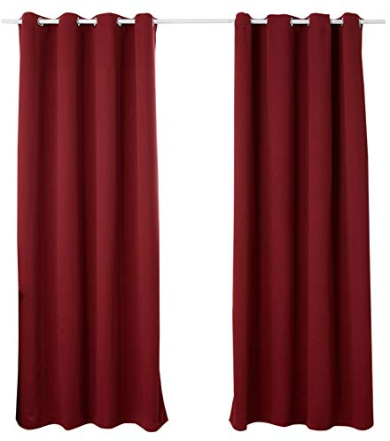 WOLTU Gardinen mit Ösen, Verdunklungsvorhang für Wohnzimmer Schlafzimmer, Blickdicht, gegen Kälte und Hitze, 250g/m² Dicke, Bordeaux