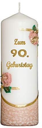 Meissner-Handel Auswahl * Jubiläumskerze/Geburtstagskerze ''Zum 90. Geburtstag'' * Terracotta * mit farbigen Wachsauflagen * (Motiv 003) Auswahl Motiv + Farbe