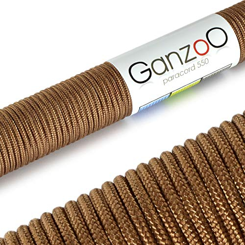 Universell einsetzbares Survival-Seil aus reißfestem Parachute Cord/Paracord (Kernmantel-Seil aus Nylon), 3 Kernfäden, Gesamtlänge 100 Meter, Stärke: 2mm, Farbe: braun - Marke Ganzoo