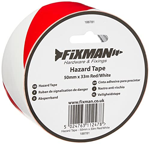 Fixman 188781 Ruban adhésif de détresse Rouge/Blanc 50 mm x 33 m