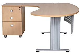 furni24 Schreibtisch Chefschreibtisch Schreibtisch Winkeltisch PC Tisch Moderner Bürotisch Computertisch mit großer Arbeitsfläche Gela Buche Dekor Links gewinkelt Ink.Beistellcontainer mit Schubladen