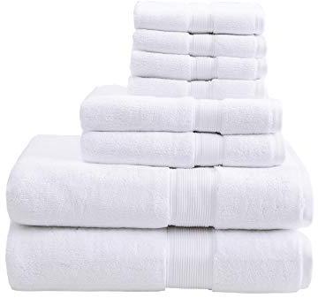 Madison Park Signature - Set di asciugamani da bagno in 100% cotone, 800 g/m², altamente assorbenti, ad asciugatura rapida, qualità alberghiera e spa, per bagno, multicolore, 8 pezzi, bianco