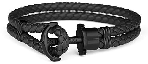 PAUL HEWITT Herren Ankerarmband PHREP mit Leder Band in Schwarz und Anker in IP in Schwarz PH-PH-L-B-B-S