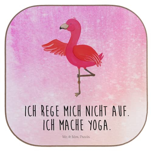 Mr. & Mrs. Panda Untersetzer Flamingo Yoga - Geschenk, Untersetzer Gläser, Aufregen, Korkuntersetzer, Yogapose, Rosa, Glasuntersetzer, Bierdeckel,