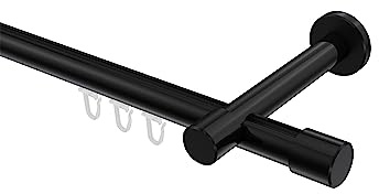 INTERDECO Innenlauf-Gardinenstange 20 mm, moderne Innenlaufstange aus Metall, Schwarz, zur Wandmontage, Typ 10213125, 100 cm