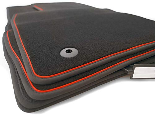 kh Teile Fußmatten passend für Polo 6 Tuning Premium Velours Autoteppich 4-teilig schwarz Zierband rot