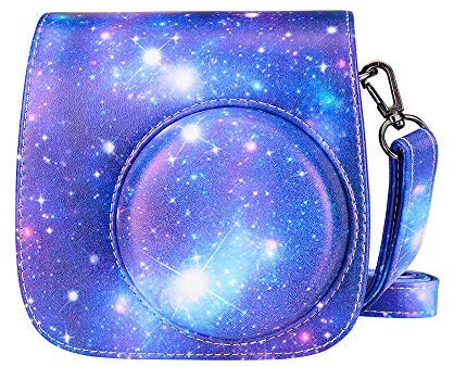 TELESIN Eyeon Funda Protectora de Piel sintética Suave con Correa de Hombro Ajustable Desmontable y Bolsillo para cámara instantánea Fujifilm Instax Mini 9 Mini 8 Mini 8+ (Galaxia)